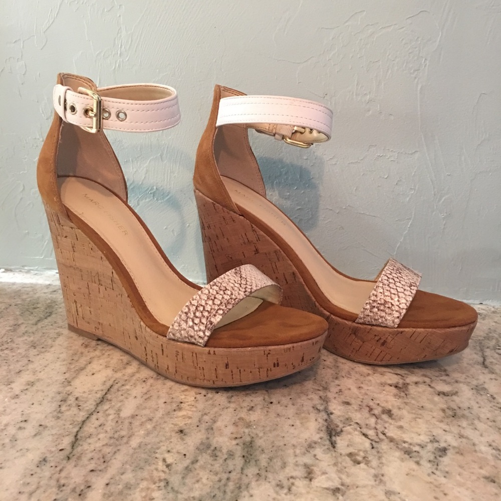 Marc Fisher Suede Ankle Strap Cork Wedges